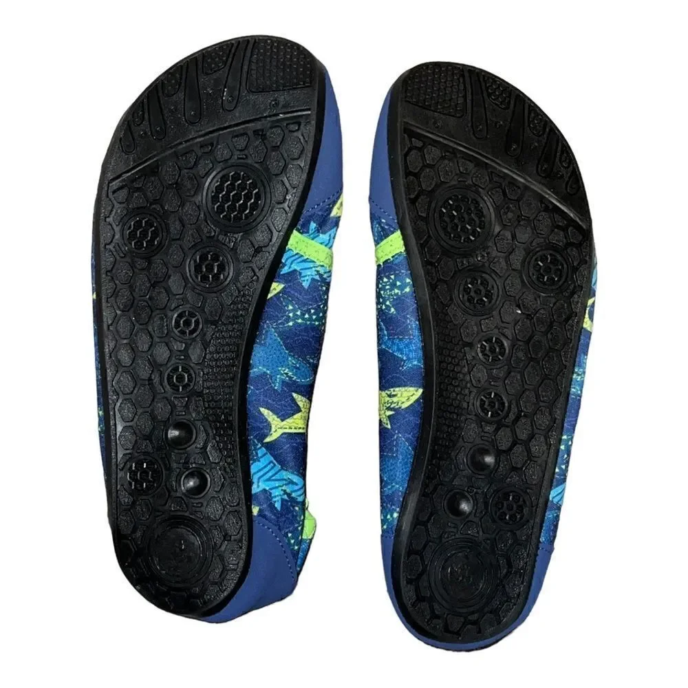 Sea Wave Boys Blue Green Sharks Water Shoes Aqua Socks Size 2/3 New